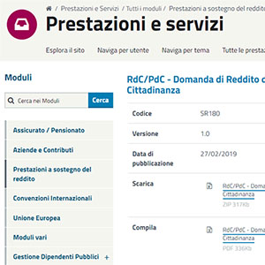Reddito di Cittadinanza, disponibile il modulo INPS